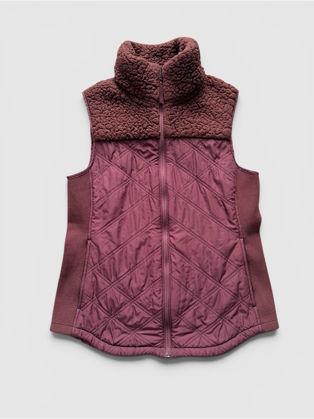 prAna Esla Vest Women’s Medium Mauve Quilted Sherpa Fleece Full Zip Insulated